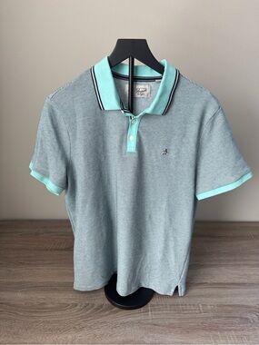 Original Penguin Polo Shirt Mens Large Mint Blue Textured Knit Short Sleeve